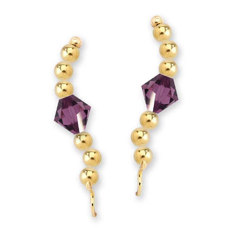 Gold Over Silver Swarovski Amethyst Crystal Ear Pin Earrings 
