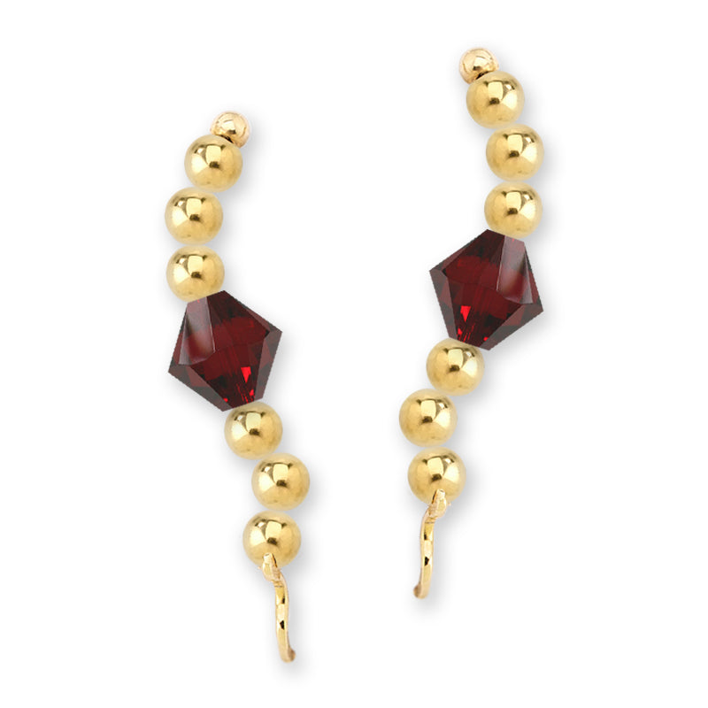 Gold Over Silver Swarovski Garnet Crystal Ear Pin Earrings 