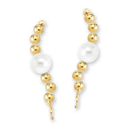 Gold Over Silver Swarovski White Pearl Ear Pin Earrings 
