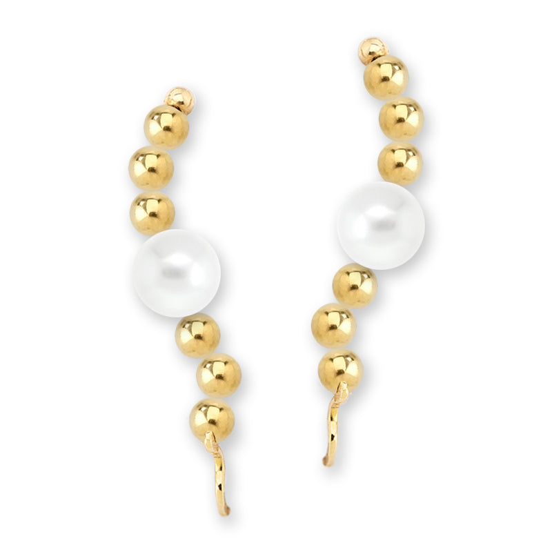 Gold Over Silver Swarovski White Pearl Ear Pin Earrings 