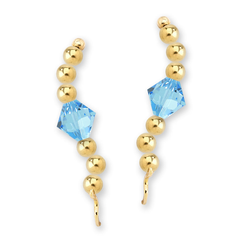Gold Over Silver Swarovski Aquamarine Crystal Ear Pin Earrings 