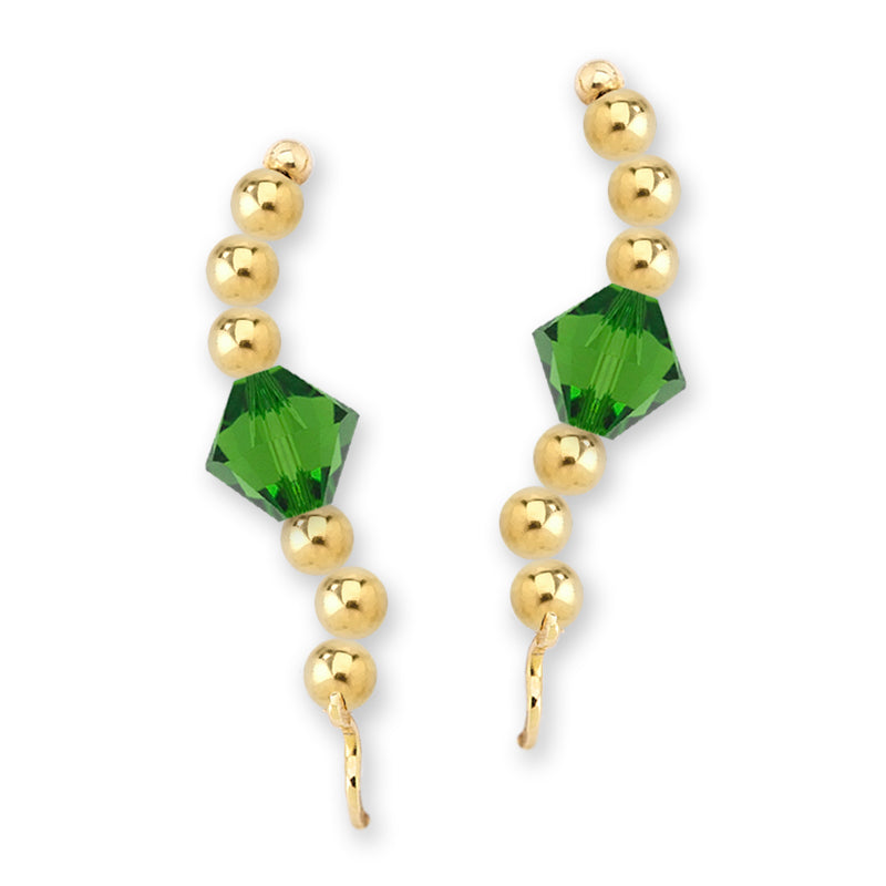 Gold Over Silver Swarovski Emerald Crystal Ear Pin Earrings 