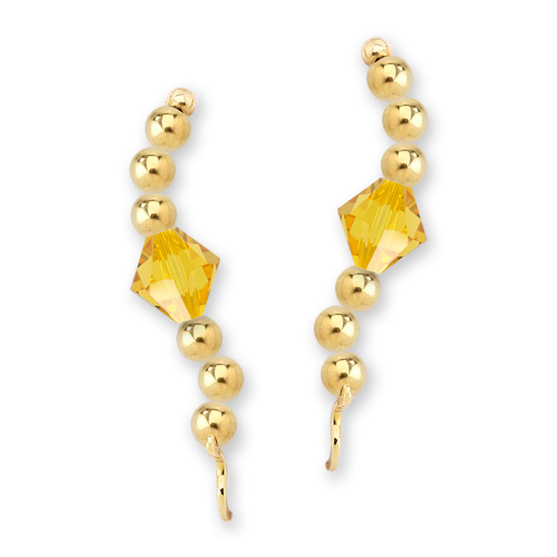 Gold Over Silver Swarovski Citrine Crystal Ear Pin Earrings 