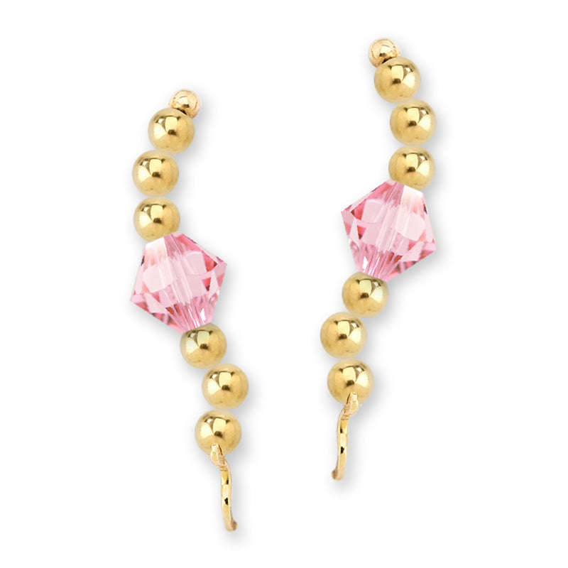 Gold Over Silver Swarovski Pink Tourmaline Crystal Ear Pin Earrings 