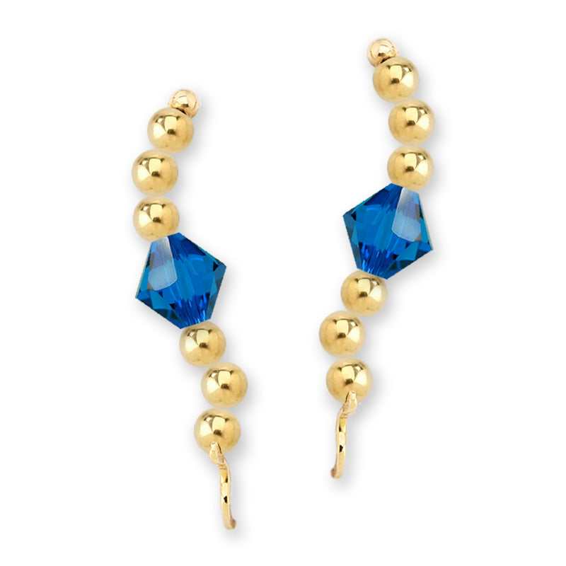 Gold Over Silver Swarovski Blue Sapphire Crystal Ear Pin Earrings 
