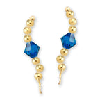Gold Over Silver Swarovski Blue Sapphire Crystal Ear Pin Earrings 