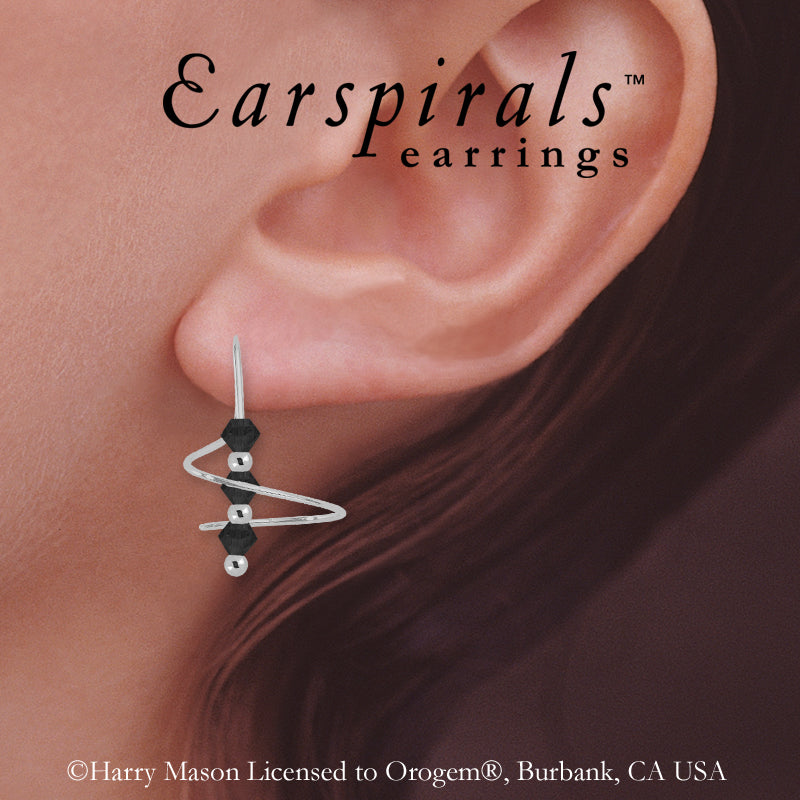 Swarovski Jet Black Crystal Earspirals Earrings Silver