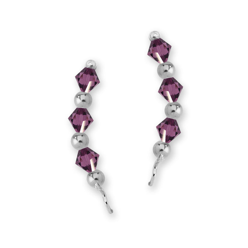 Sterling Silver Swarovski Amethyst Crystal Ear Pin Earrings 