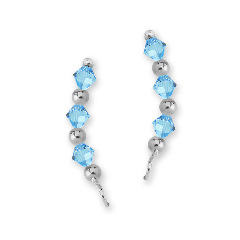 Sterling Silver Swarovski Aquamarine Crystal Ear Pin Earrings 