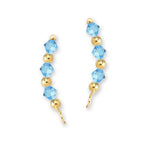 Gold Over Silver Aquamarine Swarovski Crystals Alternating Beads Ear Pin Earrings