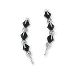 Sterling Silver Swarovski Jet Black Crystal Ear Pin Earrings 