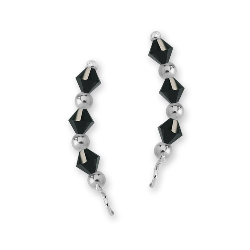 Sterling Silver Swarovski Jet Black Crystal Ear Pin Earrings 