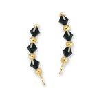 Gold Over Silver Black Swarovski Crystals Alternating Beads Ear Pin Earrings