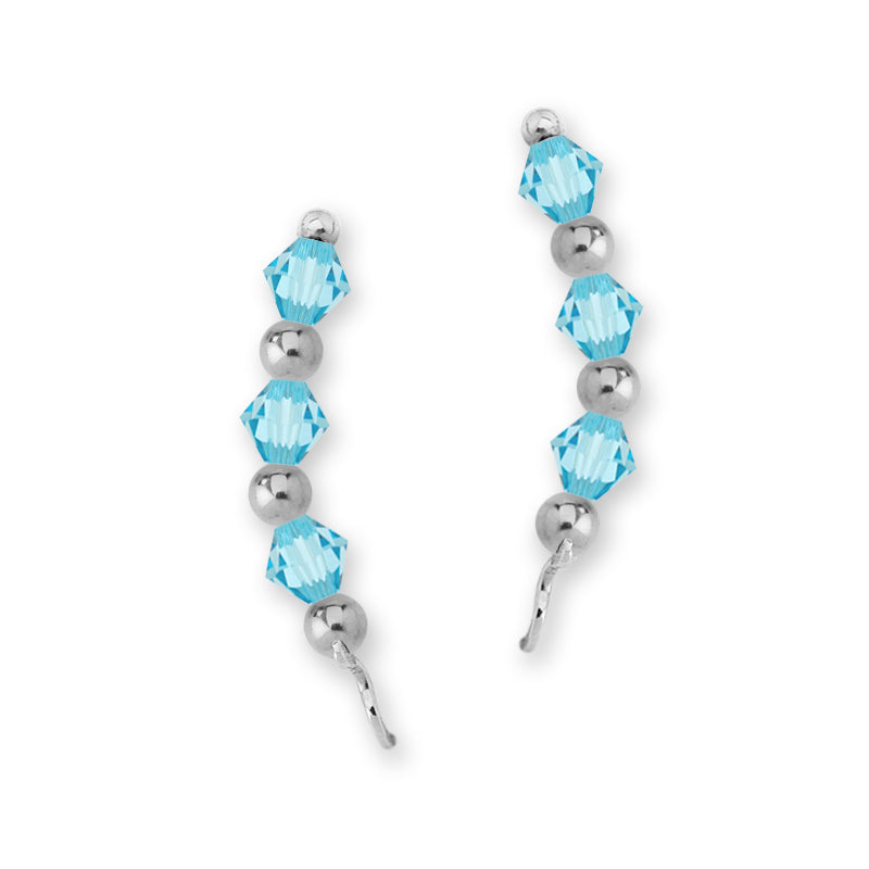 Sterling Silver Swarovski Blue Topaz Crystal Ear Pin Earrings 