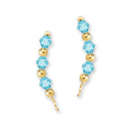 Gold Over Silver Blue Topaz Swarovski Crystals Alternating Beads Ear Pin Earrings