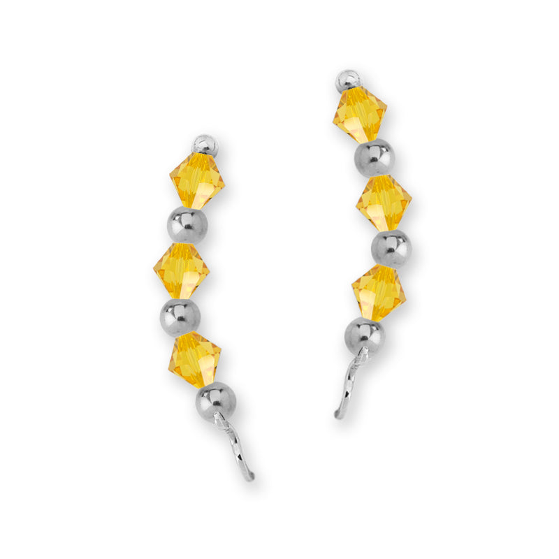 Sterling Silver Swarovski Citrine Crystal Ear Pin Earrings 