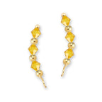 Gold Over Silver Yellow Citrine Swarovski Crystals Alternating Beads Ear Pin Earrings