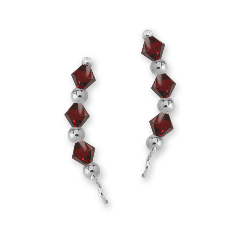 Sterling Silver Swarovski Garnet Crystal Ear Pin Earrings 