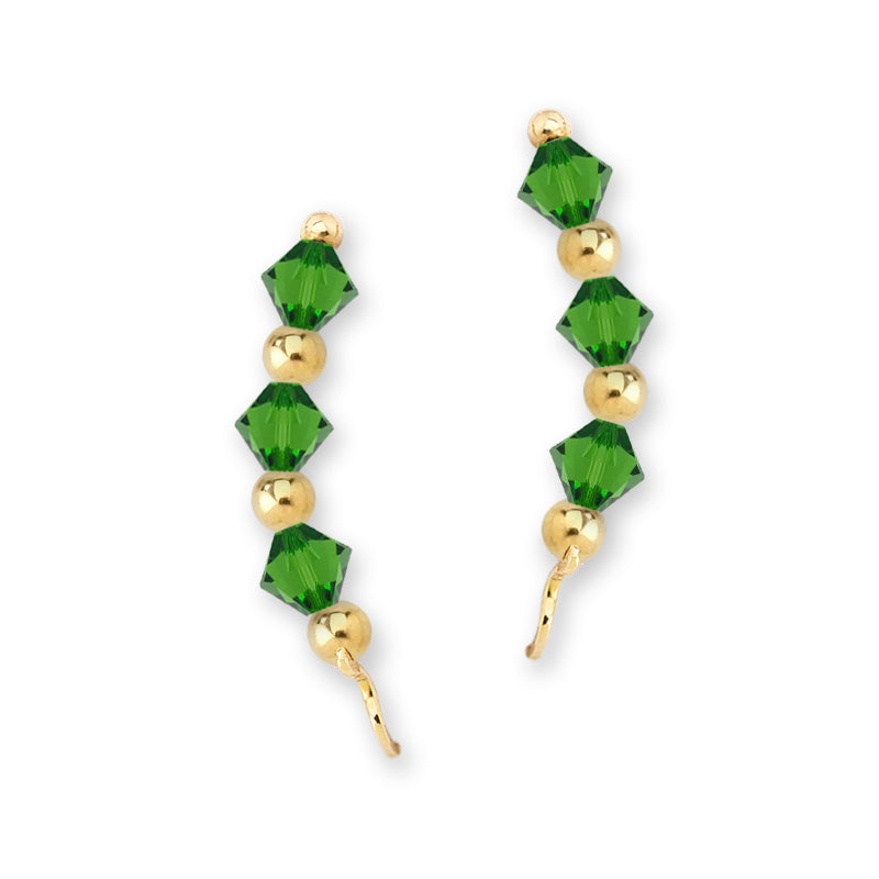 Gold Over Silver Emerald Swarovski Crystals Alternating Beads Ear Pin Earrings