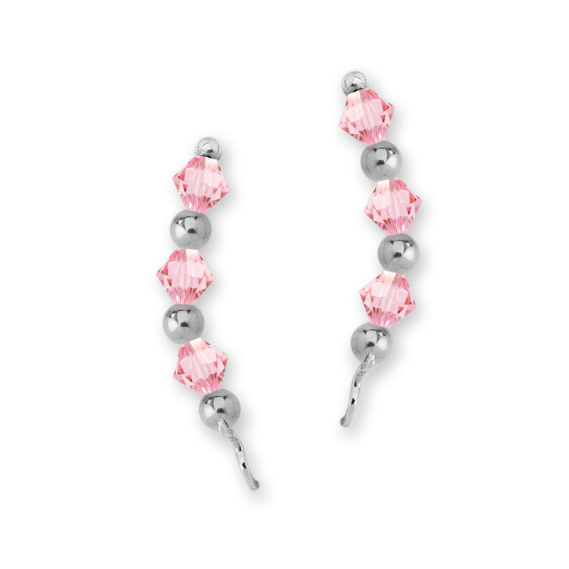 Sterling Silver Swarovski Rose Crystal Ear Pin Earrings 