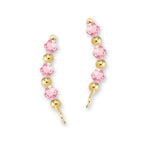 Gold Over Silver Pink Tourmaline Swarovski Crystals Alternating Beads Ear Pin Earrings