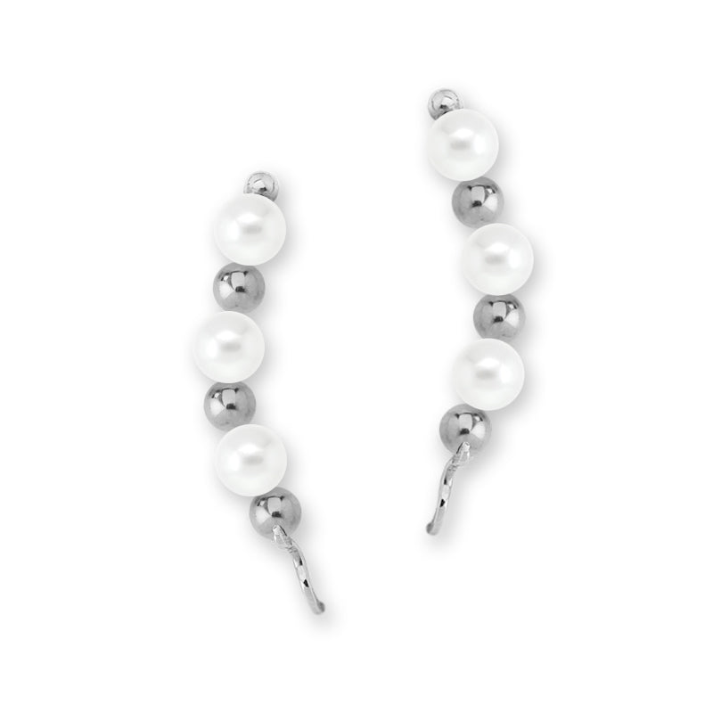 Sterling Silver Swarovski White Pearl Ear Pin Earrings 