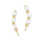 Gold Over Silver White Swarovski Pearls Alternating Beads Ear Pin Earrings