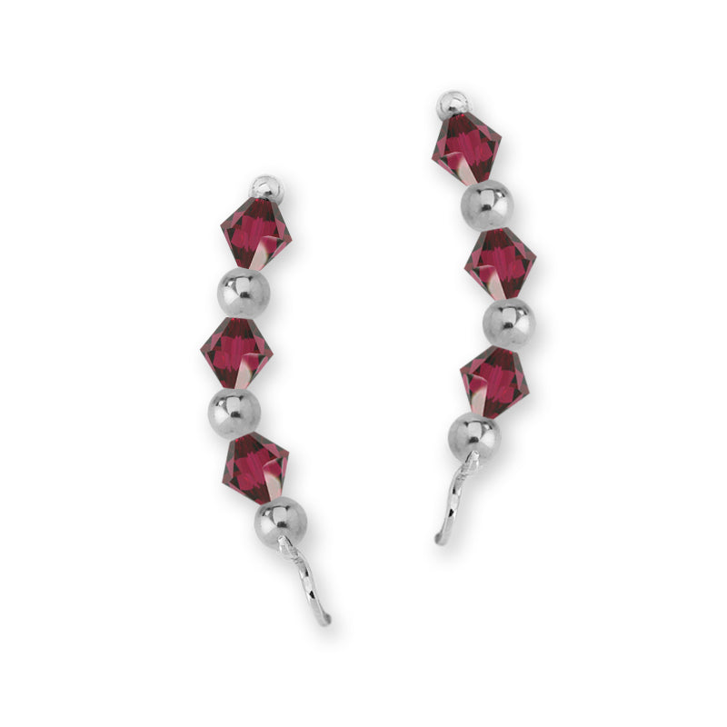 Sterling Silver Swarovski Ruby Crystal Ear Pin Earrings 
