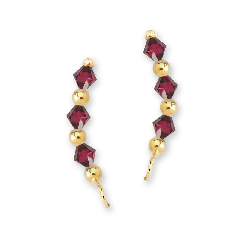 Gold Over Silver Ruby Swarovski Crystals Alternating Beads Ear Pin Earrings