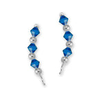 Silver Ear Climber Earrings - Swarovski Crystals Alternating Beads - Ear Pin - Sterling Silver