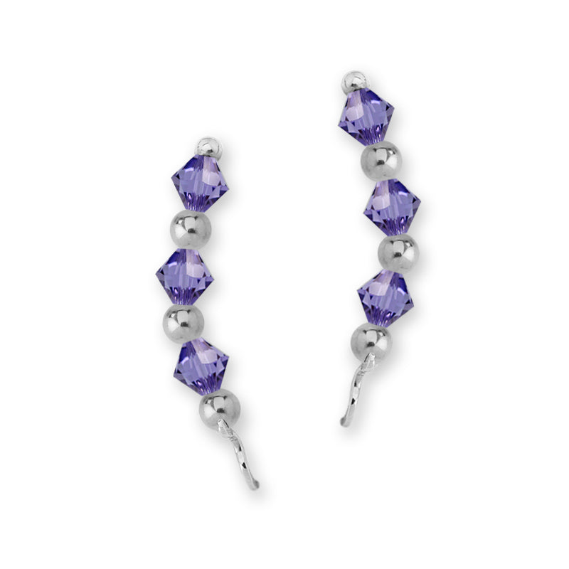 Sterling Silver Swarovski Tanzanite Crystal Ear Pin Earrings 