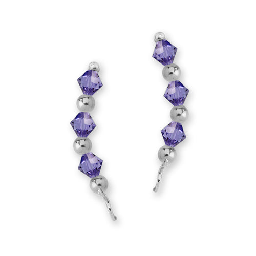 Sterling Silver Swarovski Tanzanite Crystal Ear Pin Earrings 