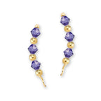 Gold Over Silver Tanzanite Swarovski Crystals Alternating Beads Ear Pin Earrings