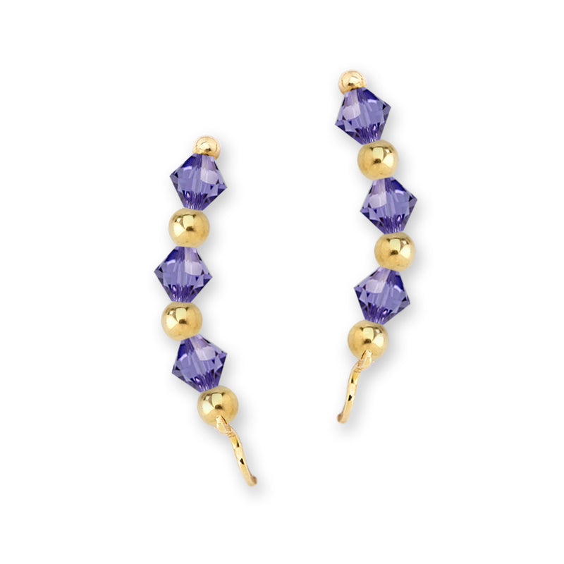 Gold Over Silver Tanzanite Swarovski Crystals Alternating Beads Ear Pin Earrings