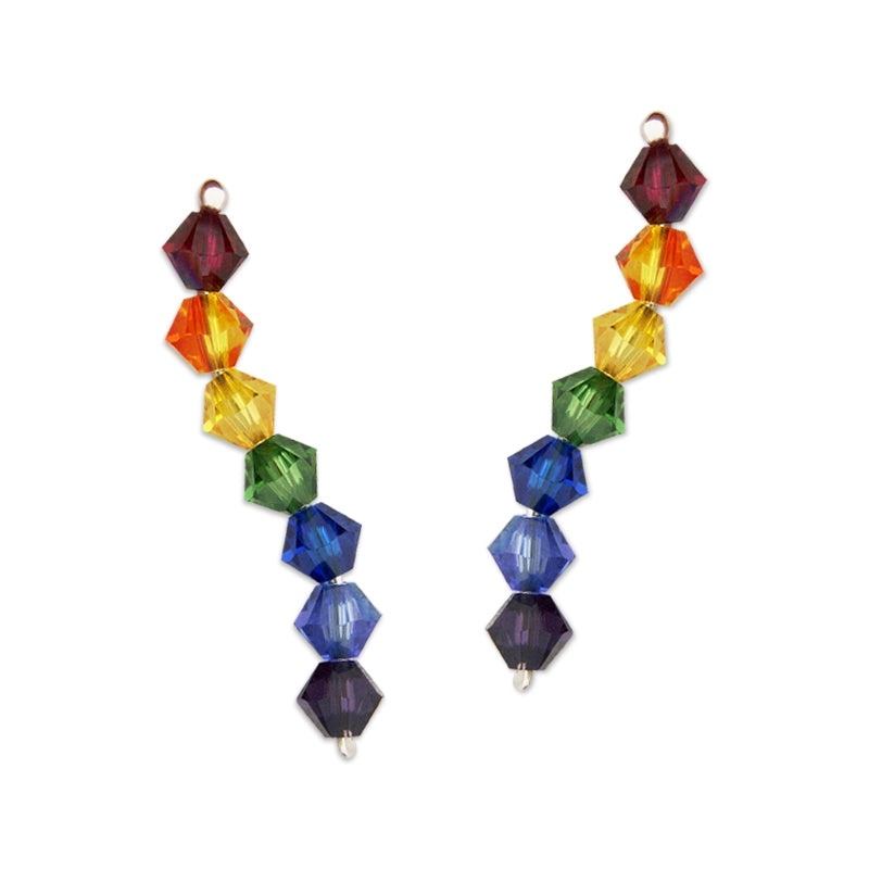 Ear Climbers Rainbow Crystals Pride Ear Pin Earrings Sterling Silver