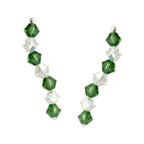 Ear Climber Earrings Ear Pin Emerald and White Swarovski Crystals Sterling Silver