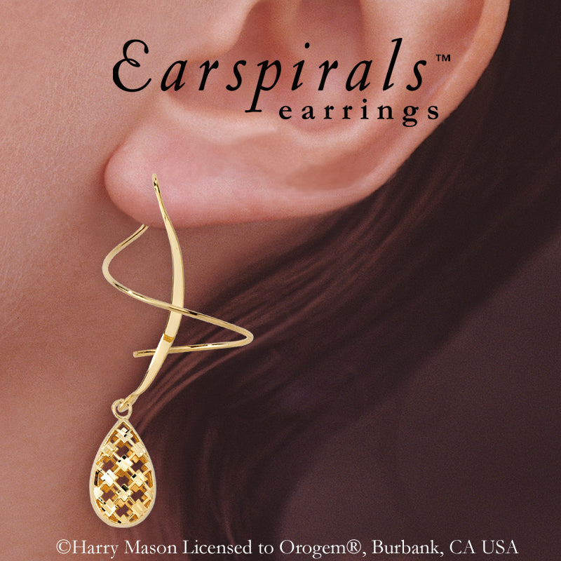 Gold Teardrop Puff Dangle Earspirals Earrings