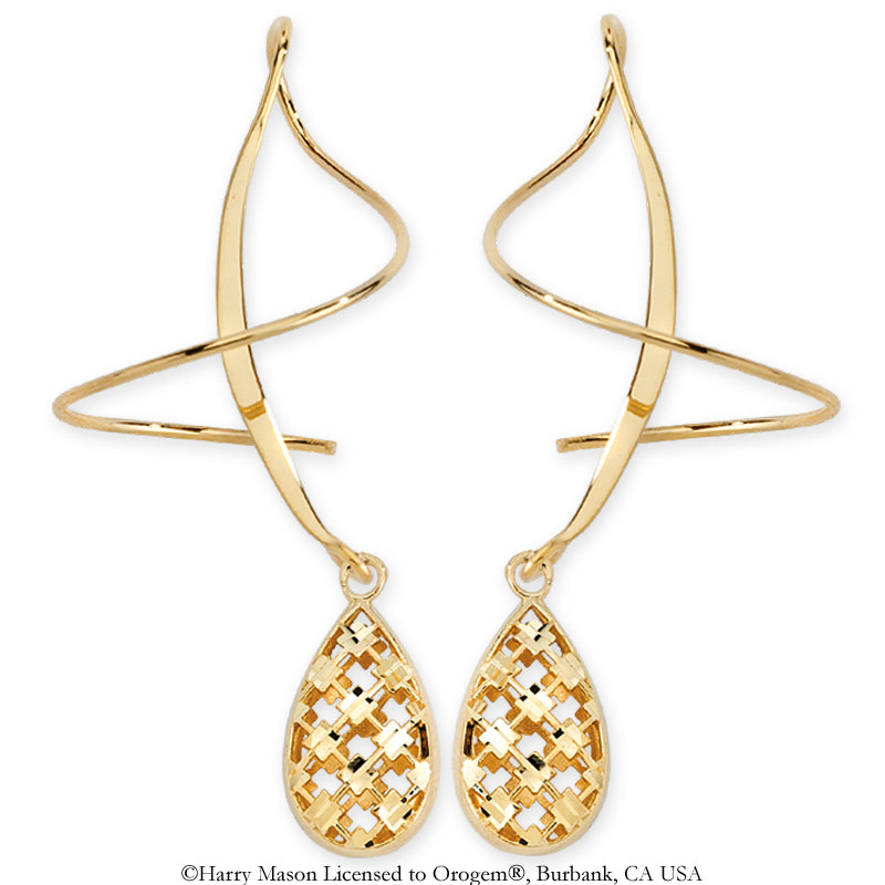 Gold Teardrop Puff Dangle Earspirals Earrings