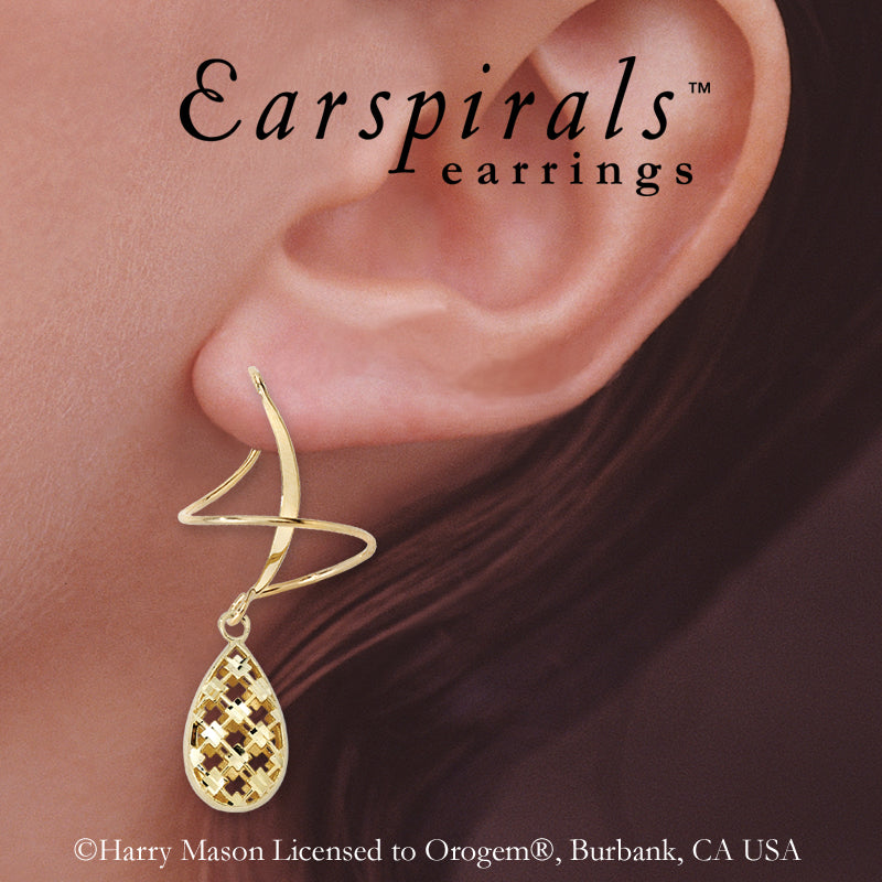 Gold Teardrop Puff Dangle Earspirals Earrings