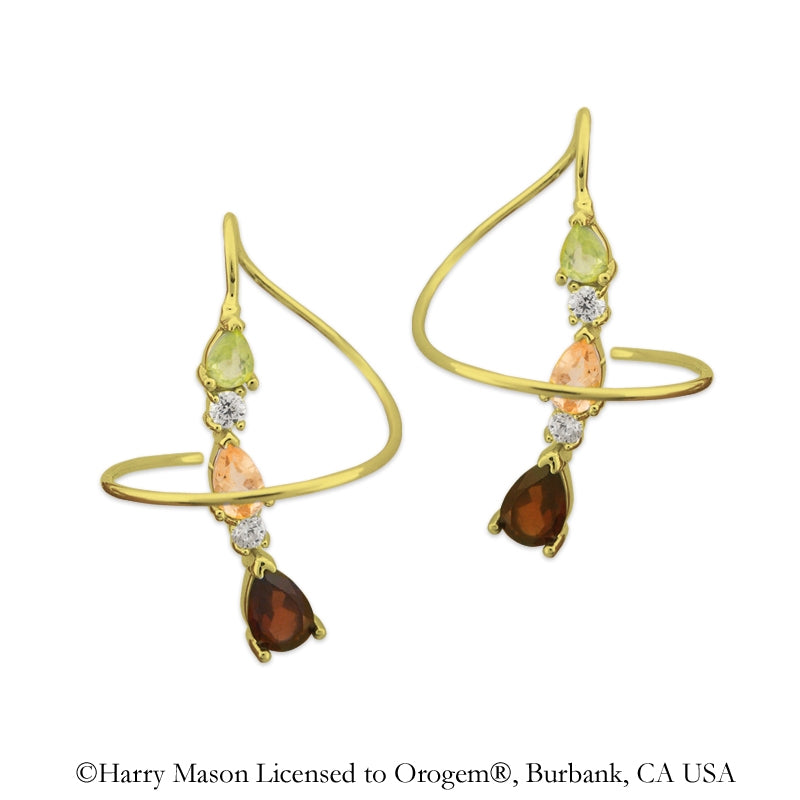Earspirals Earrings Graduated Multi Pear Shape Gemstones 18k Gold Over Silver