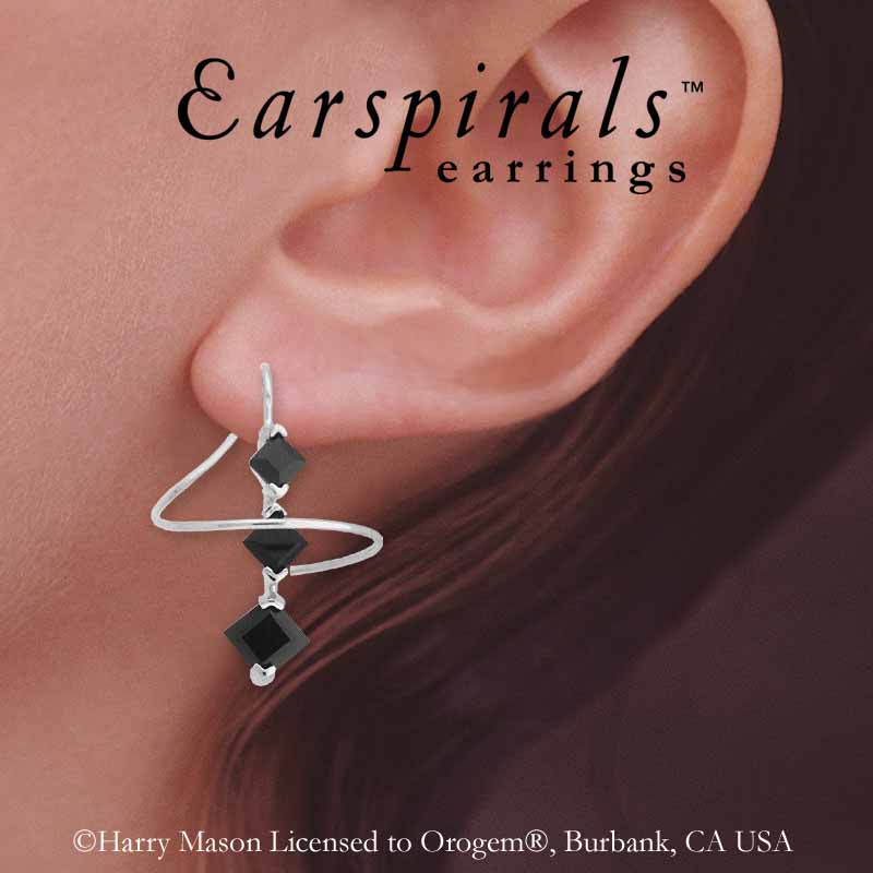 Sterling Silver Square Cut Black Cubic Zirconias Earspirals Earrings