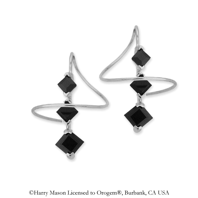 Sterling Silver Square Cut Black Cubic Zirconias Earspirals Earrings