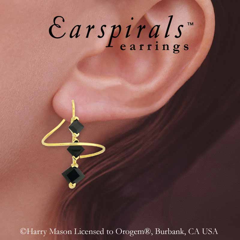 18k Gold Over Silver Square Cut Black Cubic Zirconias Earspirals Earrings