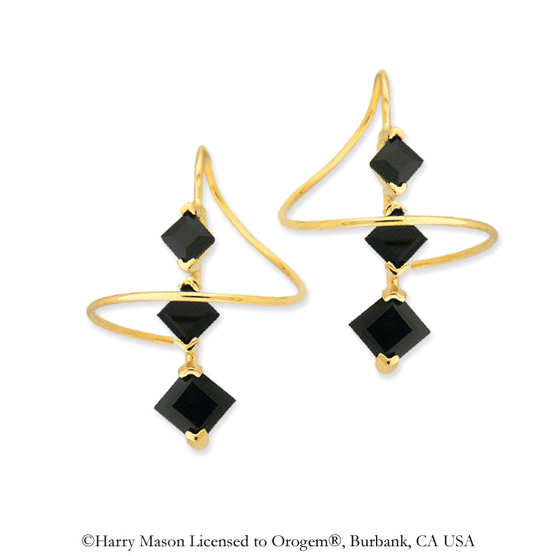 18k Gold Over Silver Square Cut Black Cubic Zirconias Earspirals Earrings