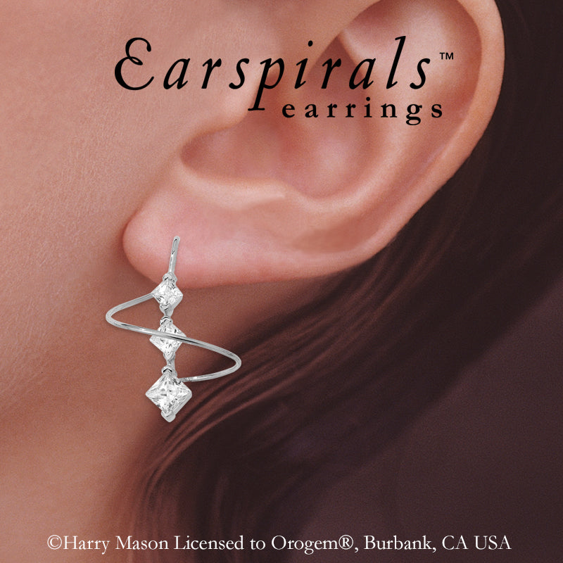 Silver Princess Cut Cubic Zirconia Earspirals Earrings