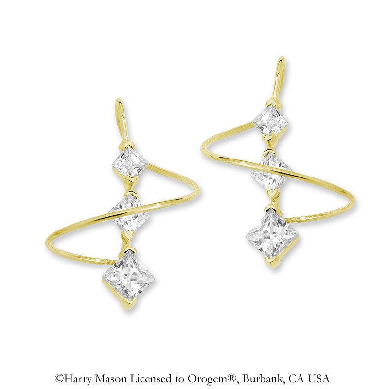 18k Gold Over Silver Princess Cut Cubic Zirconia Earspirals Earrings