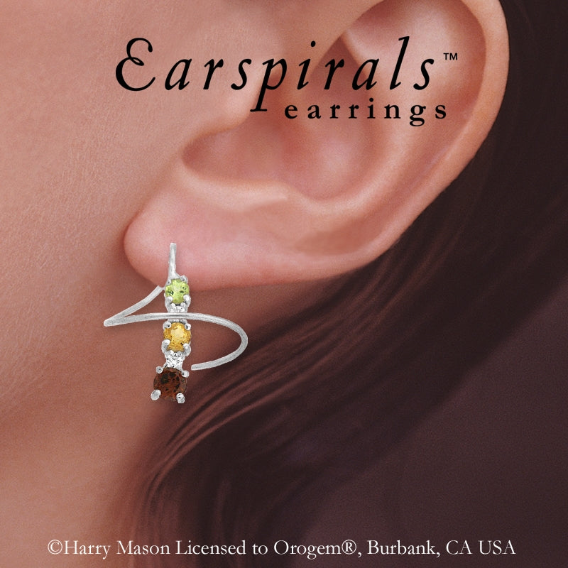 Earspirals Earrings Graduated Garnet-Citrine-Peridot Gemstones Sterling Silver 