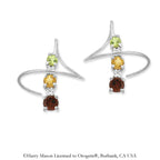 Earspirals Earrings Graduated Garnet-Citrine-Peridot Gemstones Sterling Silver 