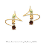 Earspirals Earrings Graduated Garnet-Citrine-Peridot Gemstones 18k Gold Over Silver