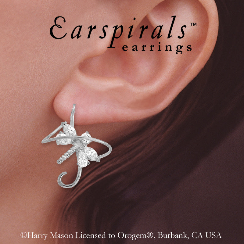 Sterling Silver Cubic Zirconia Dragonfly Earspirals Earrings